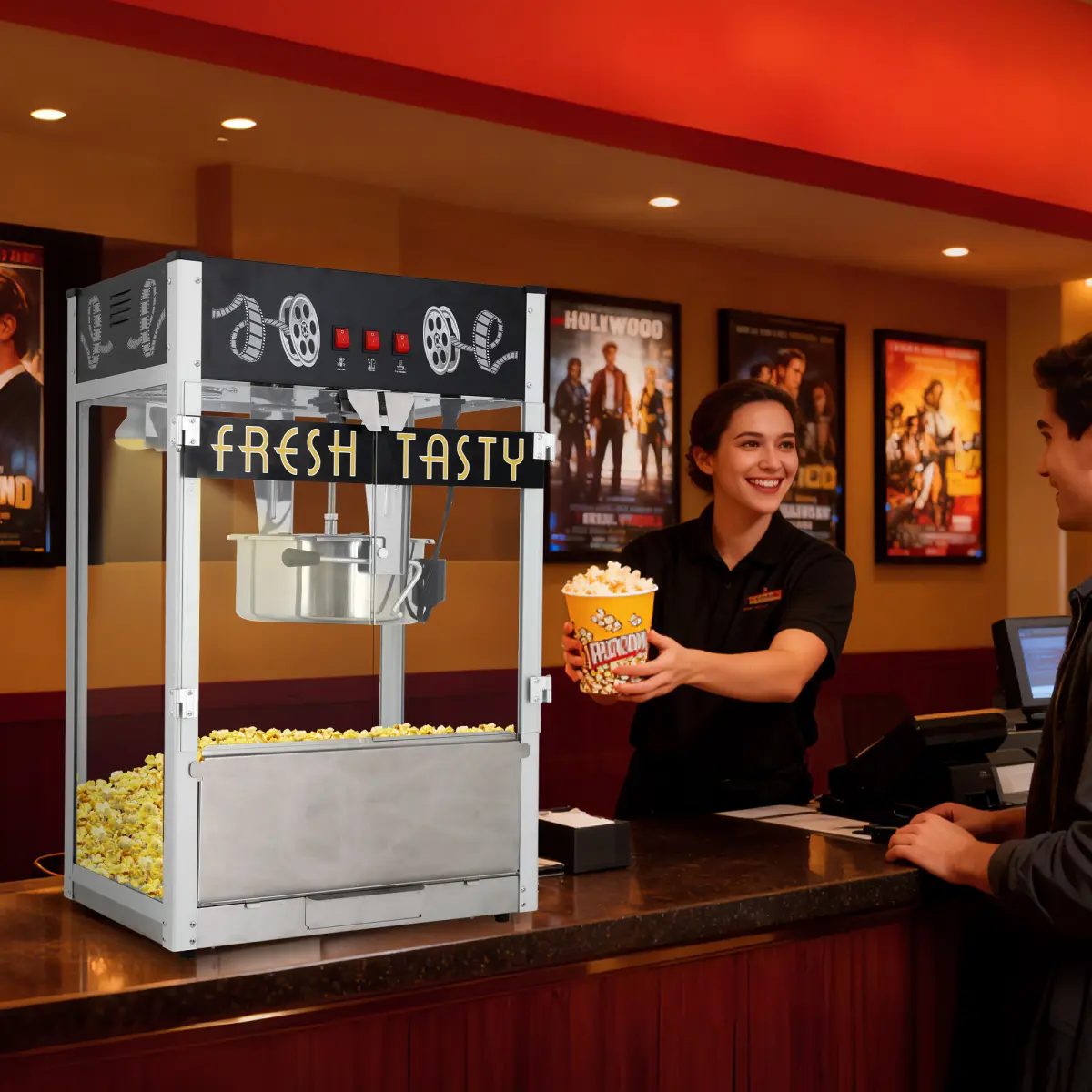 Commercial Popcorn Machine, 30 Oz Kettle, 1650 W, Movie Theater Popcorn Machine, Black Tabletop Popcorn Machine with 3-Switch Control ,Popcorn Machine Maker for Home, Theater, Parties, Black