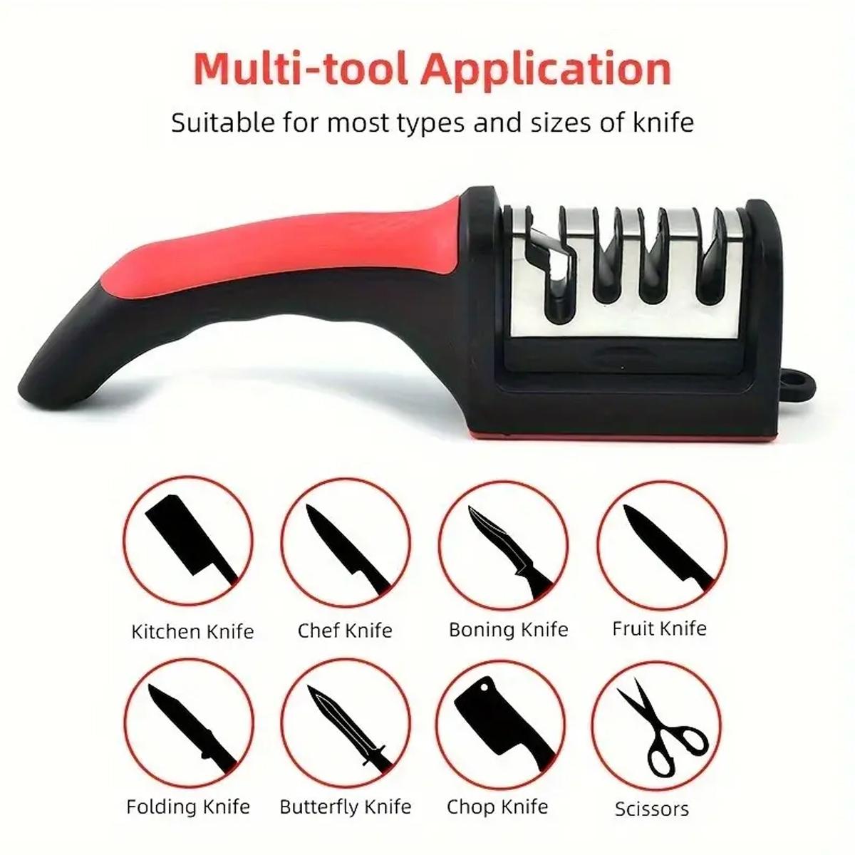 4 Stages Professional Knife Sharpener, Knife Sharpening Tool with Tungsten & Diamond & Ceramic Sharpening Rod, Knife Sharpening Tool for Kitchen & Outdoor Use