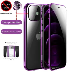 Anti-Peep Privacy Magnetic Adsorption Case for IPhone 13 12 11 14 15 16 17 Pro Max Double Sided Glass with Camera Lens Protect Film Cover