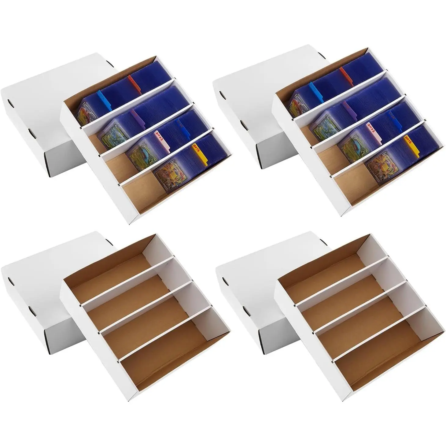 4 Pack Sports Card Storage Boxes 3120 Count White Cardboard with 10 Dividers for Baseball Cards and Gaming