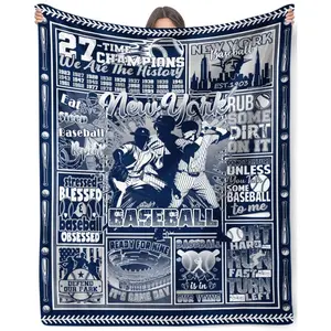 [City Team Color Throw] Cozy Plush 1pc New York Baseball Blanket |   Team Color Throw for Sofa Bed |   Multi Size Gifts for Men Sports Fans