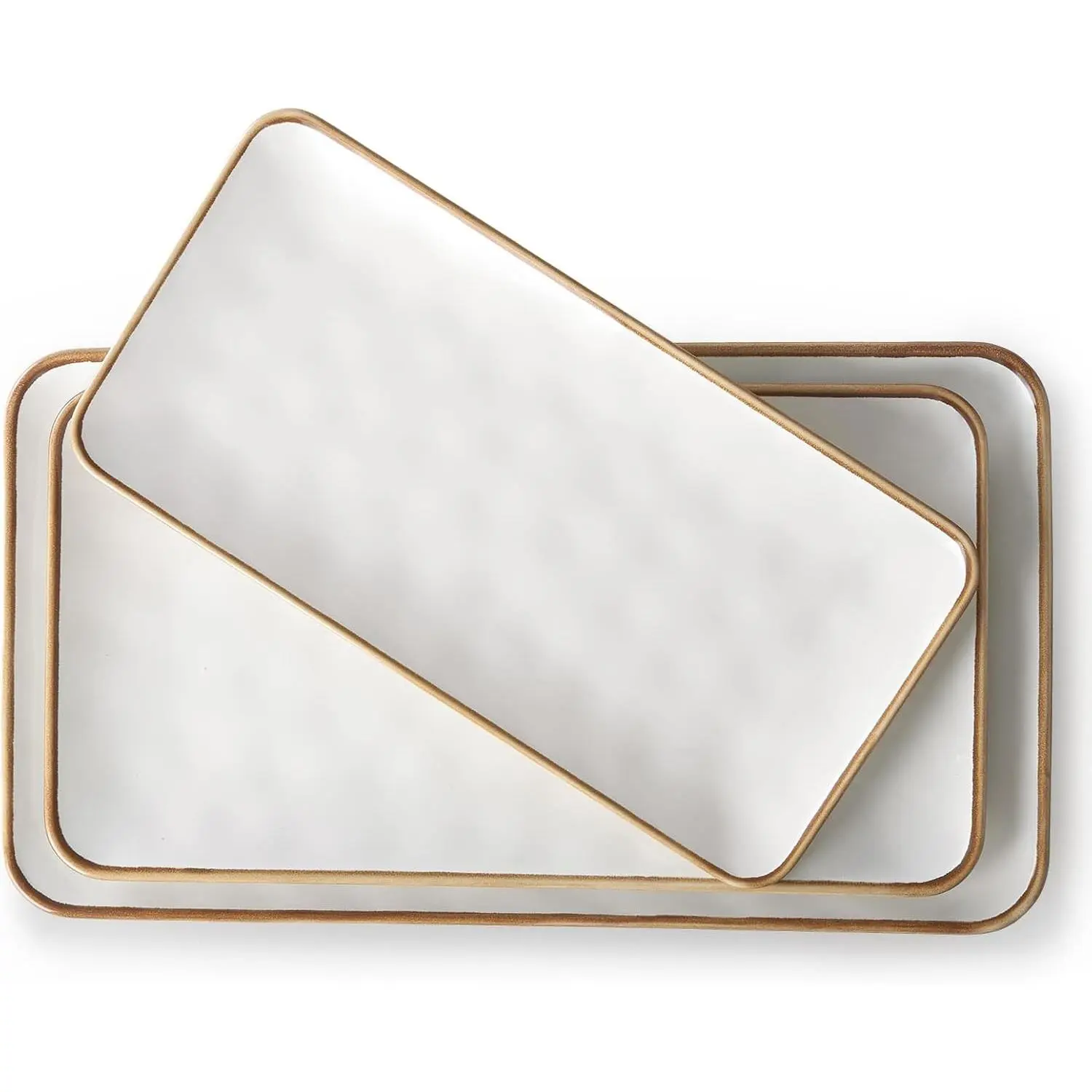 Ceramic Rectangle Serving Platter with Brown Rim: 15.6/14.1/12.6 Inch Large Serving Dishes for Entertaining Party, Sushi, Turkey, Cheese, Snack and Dessert, Microwave Dishwasher Safe