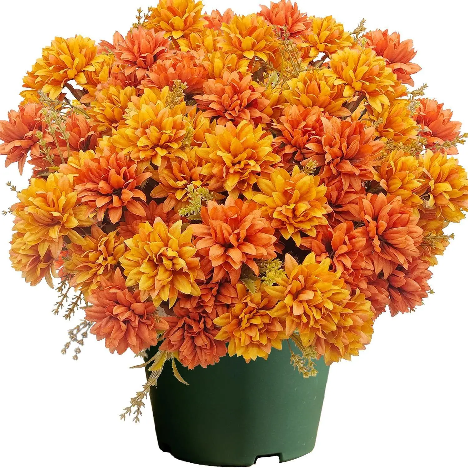 8 Bundles Fake Mums Artificial Fall Flowers Silk Chrysanthemums| For Outdoors, Home Decor Indoor Outside, Porch Garden Planter Pots, Autumn Decoration