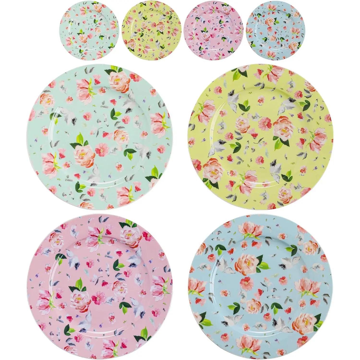 8-Inch Porcelain Dessert Plates, Set of 8 - Floral Decorative Ceramic Plates for Appetizers, Salads, or Dinner, Colorful & Elegant Design