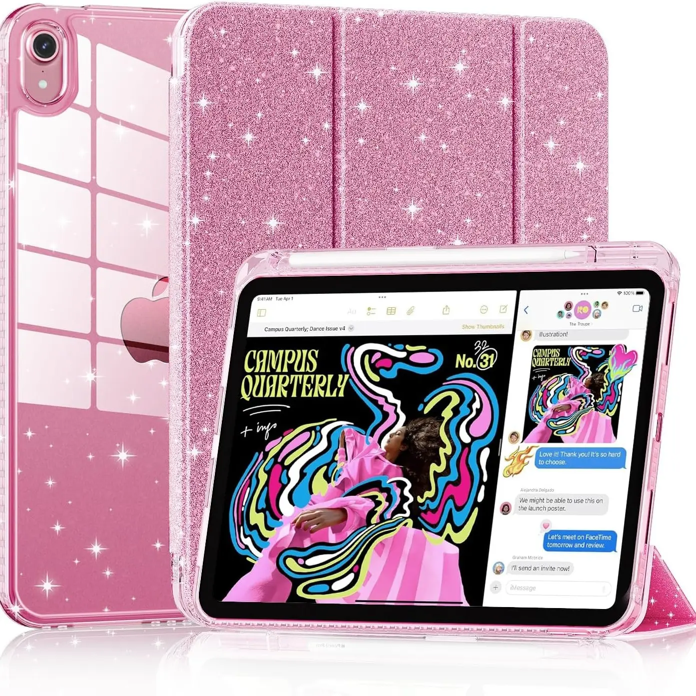 iPad Case for Tablet A16 11th Gen 11-Inch, 10th Gen 10.9-Inch 2022, Pencil Holder, Glittering Sparkly Cover, Shiny Clear Hard Shell