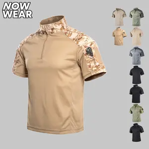3 Pack Men's Tactical Shirts Short Sleeve, 1/4 Zip Stand Collar Combat Shirts with Arm Pockets, Quick Dry Breathable Military Shirts for Hiking Camping Hunting Work Daily Wear