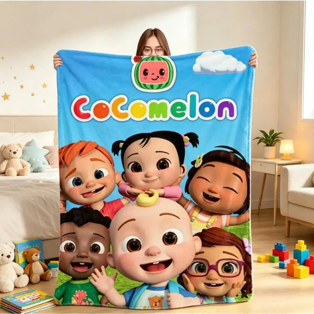 Cocomelon Cartoon Flannel Blanket, Ultra Soft Plush Fleece Throw Blanket for Adults & Kids, Cozy Warm Lightweight All Season Blanket for Bedroom Couch Sofa Living Room Office Travel Nap Home Decor, Birthday Christmas Gift for Toddlers Boys Girls Fans