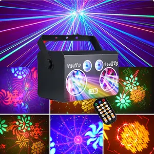 Party Lights DJ Disco Lights 3-in-1 Laser Strobe lights RGB multi-color pattern effects using DMX512 and sound activated remote control Family party Wedding Karaoke bar KTV Club Christmas Music Carnival lights