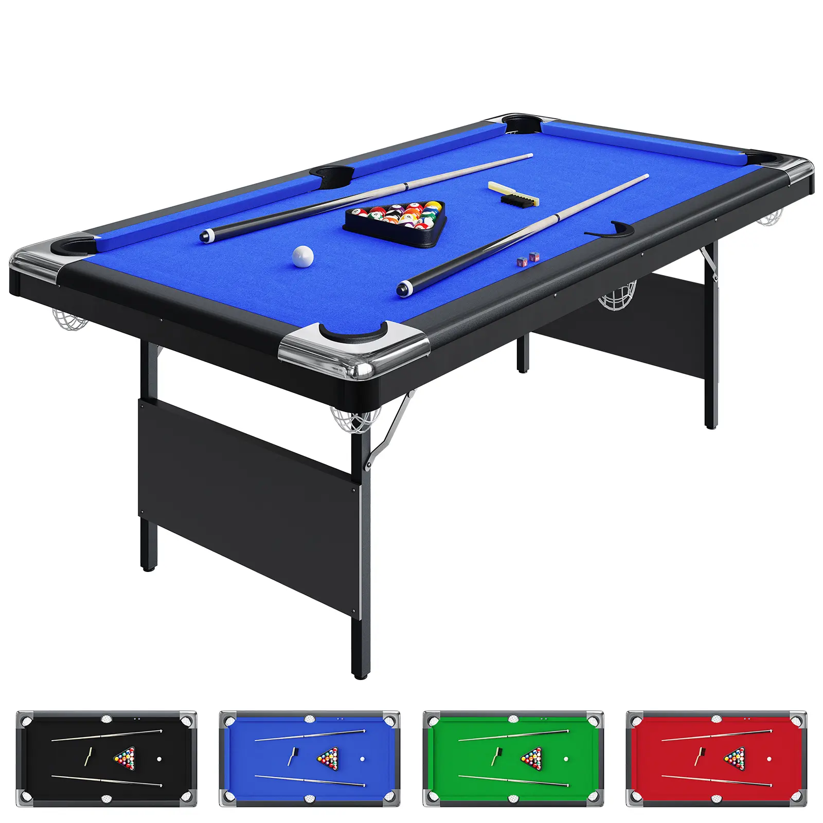 6.25 - 7ft Billiards Table, Adults Folding Billiards Tables, Portable Pool Table, Pool Tables Set for Family Game Room, Adult Rrec Room, Basements, Man Cave or Garage, Blue