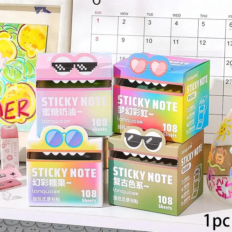 High-Value 108 Sheets Gradient Pearl Sticky Notes, Office Supplies, Transparent Pull-Out Design, Student Memo Stickers, Easy Writing with Pen, Sticky Labels
