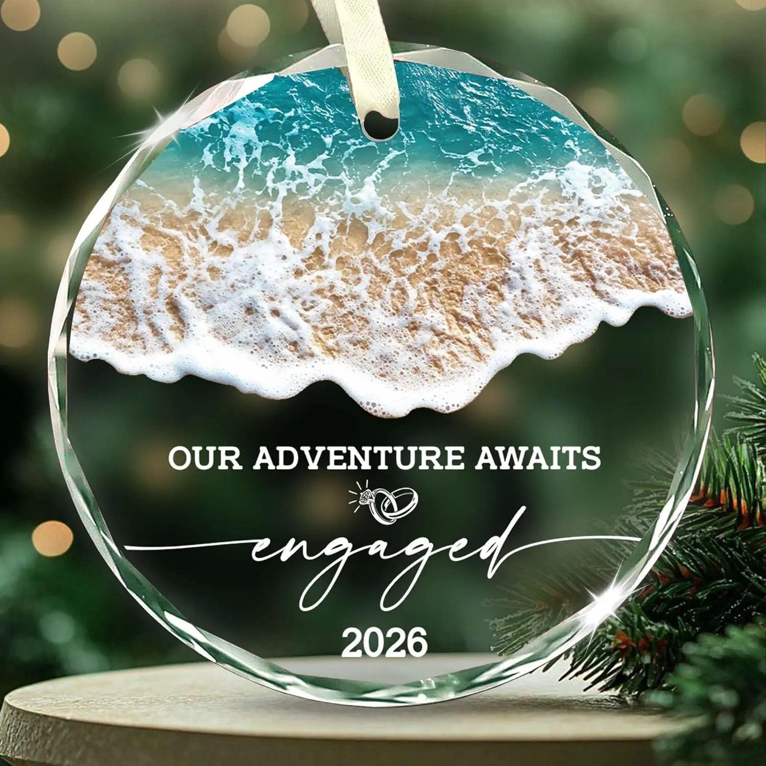 Engagement Gift for Couple and Bride to Be - Our Adventure Awaits Engaged 2026 Glass Ornament - Newly Engaged Couples Fiancee Fiance Christmas Ornament Party DecorationsGift