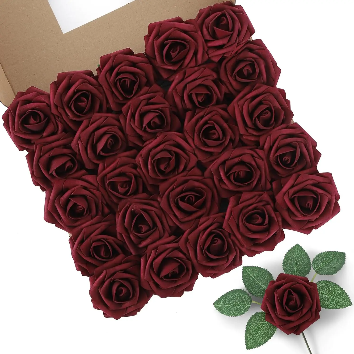 50pcs Burgundy Artificial Flowers, Realistic DIY Foam Floral Decor for Wedding Bouquets/Centerpieces, Outdoor Party Backdrops, Room/Table and Garden/Planter Decorations
