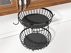 2 Tier Large Fruit Basket for Kitchen Counter with 2 Banana Hangers, Metal Stackable Fruit Bowl for Kitchen Counter for Bread Vegetable Fruits, Black