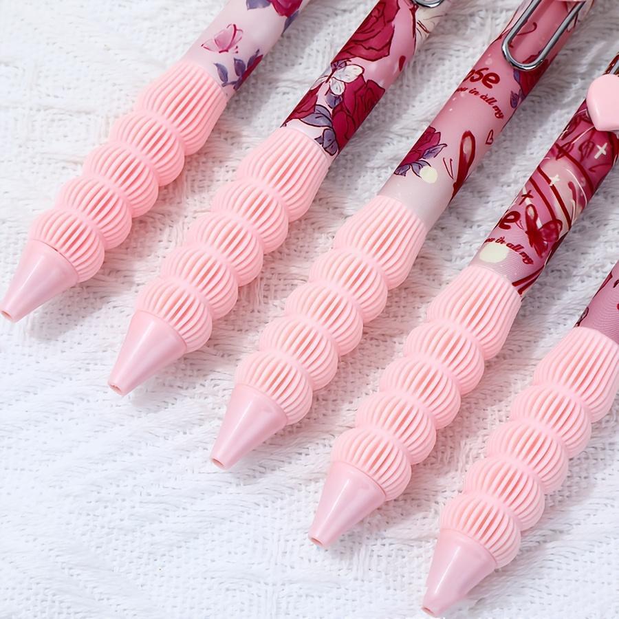 1 box of 5 pink heart click gel pen romantic red rose high value study office signature pen Valentine's Day gift College Student Pen