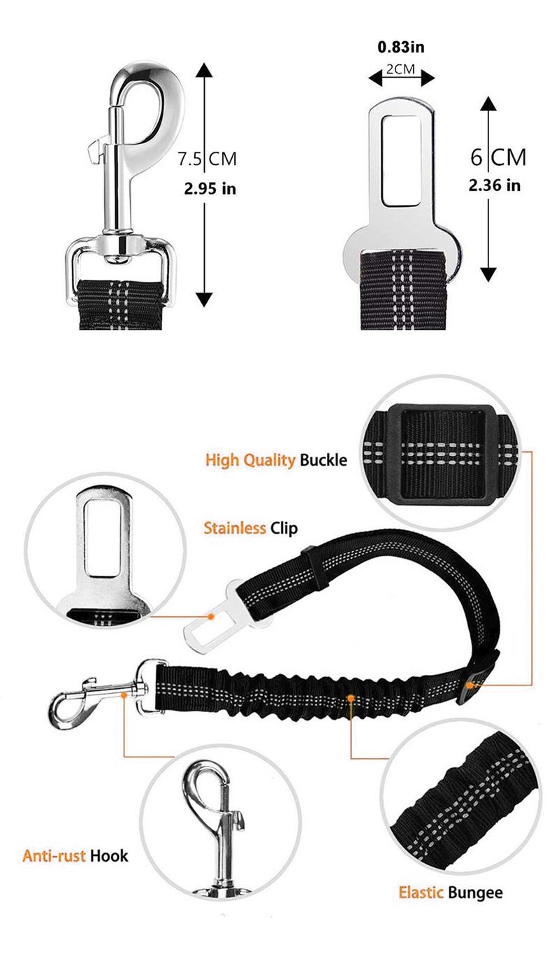 Pet car seat safety belt, elastic retractable dog safety rope, dog leash, reflective dog rope, vehicle-mounted pet supplies