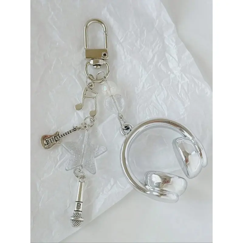 Creative Mini Music‑Themed Earphone Keychain, Guitar & Musical Note Design, Unique Accessory, Cute Trendy Key Ring Gift for Musicians and Music Lovers