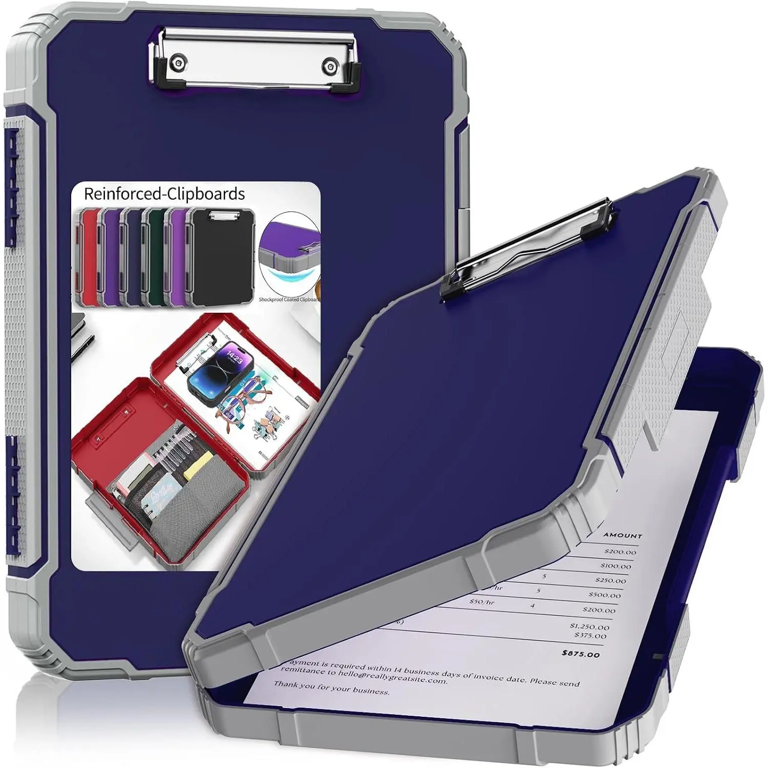 Clipboard, Clipboard with Storage, Heavy Duty Clip Boards 8.5x11, Protective Over Molded , Plastic Clipboards, Contractor Folder with Internal Pen Pouch for Driver (Dark Blue)