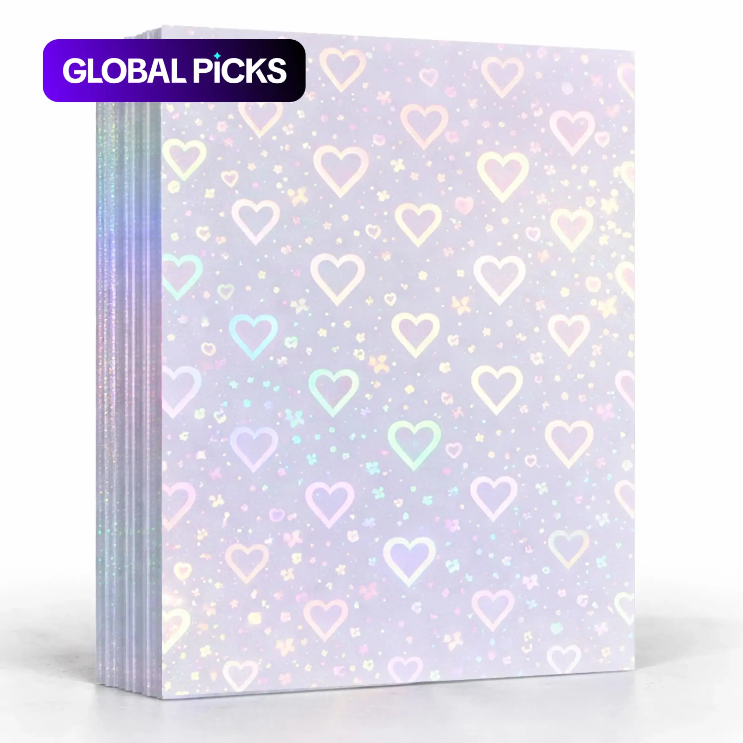 20 Sheets Clear Holographic Self-Adhesive Laminating Sheets with Heart Pattern, A4 Transparent Waterproof Cold Laminate Film for Documents, Photos, DIY Crafts and Cards, No Machine Needed