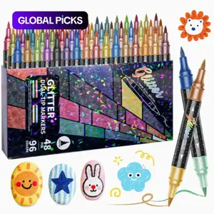 24/48/72/96 Color Dual Tip Glitter Markers, Fine Point Metallic Watercolor Pens, Multi-Media Art Supplies for Crafts, DIY Art Design, Greeting Cards, Mugs, Art Materials, Art Marker Set, Art Drawing Supplies