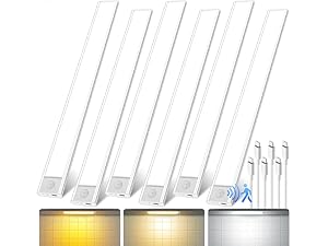 16 inch Under Cabinet Lighting 120 LEDs Motion Sensor USB-C Rechargeable 3 Color Temps Dimmable Wireless Kitchen Closet Magnetic Lights Bar for Night Stairs 6 Pack Indirect Lighting Wardrobe