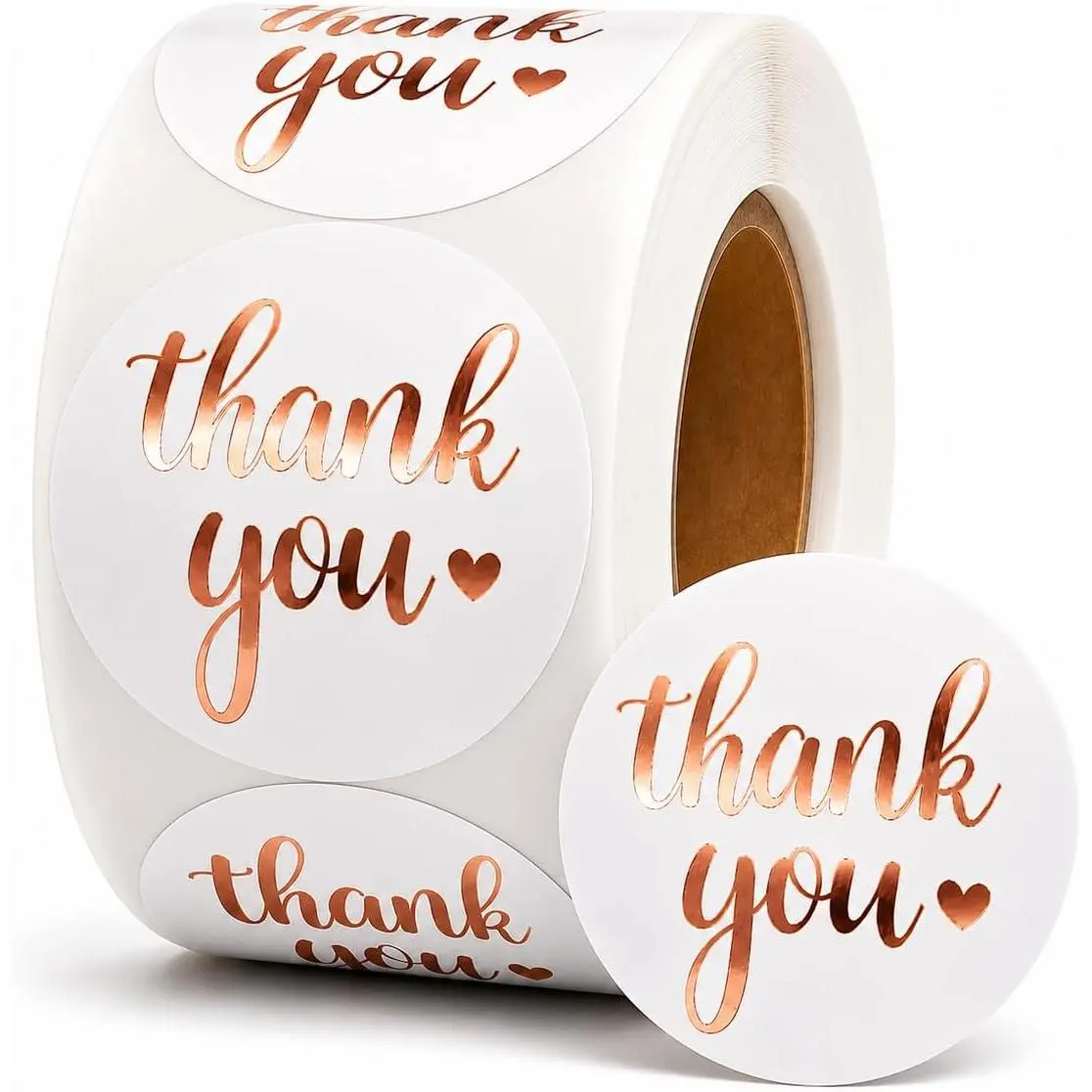 1.5" Round Synthetic Paper Thank You Stickers (500 Count, White & Rose Script, Feminine Look) - Office Stationery Labels for Small Business Packaging, Envelopes