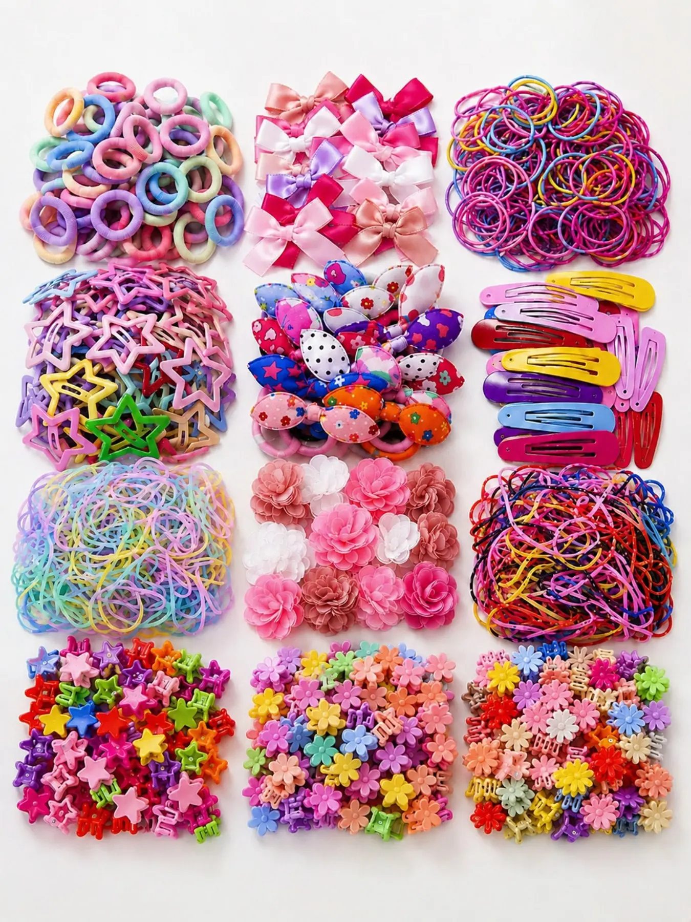 Girls Hair Accessories Set, 870/852/555pcs Bows, Flowers, Stars Hair Clips, Ties & Barrettes, Cute Princess Style for Kids