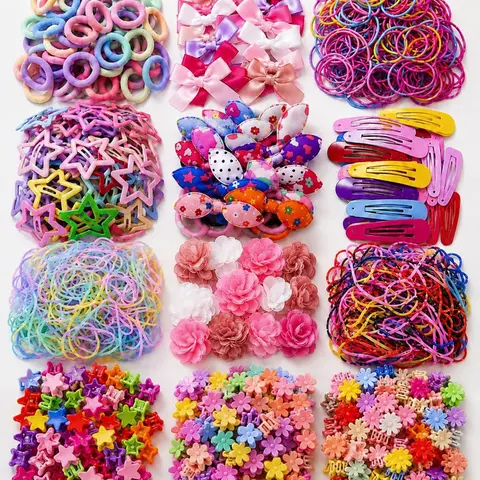 Girls Hair Accessory Set, 870/852/555pcs Bows, Flowers, Stars Hair Clips, Ties & Barrettes, Cute Princess Style for Kids Hair Decor