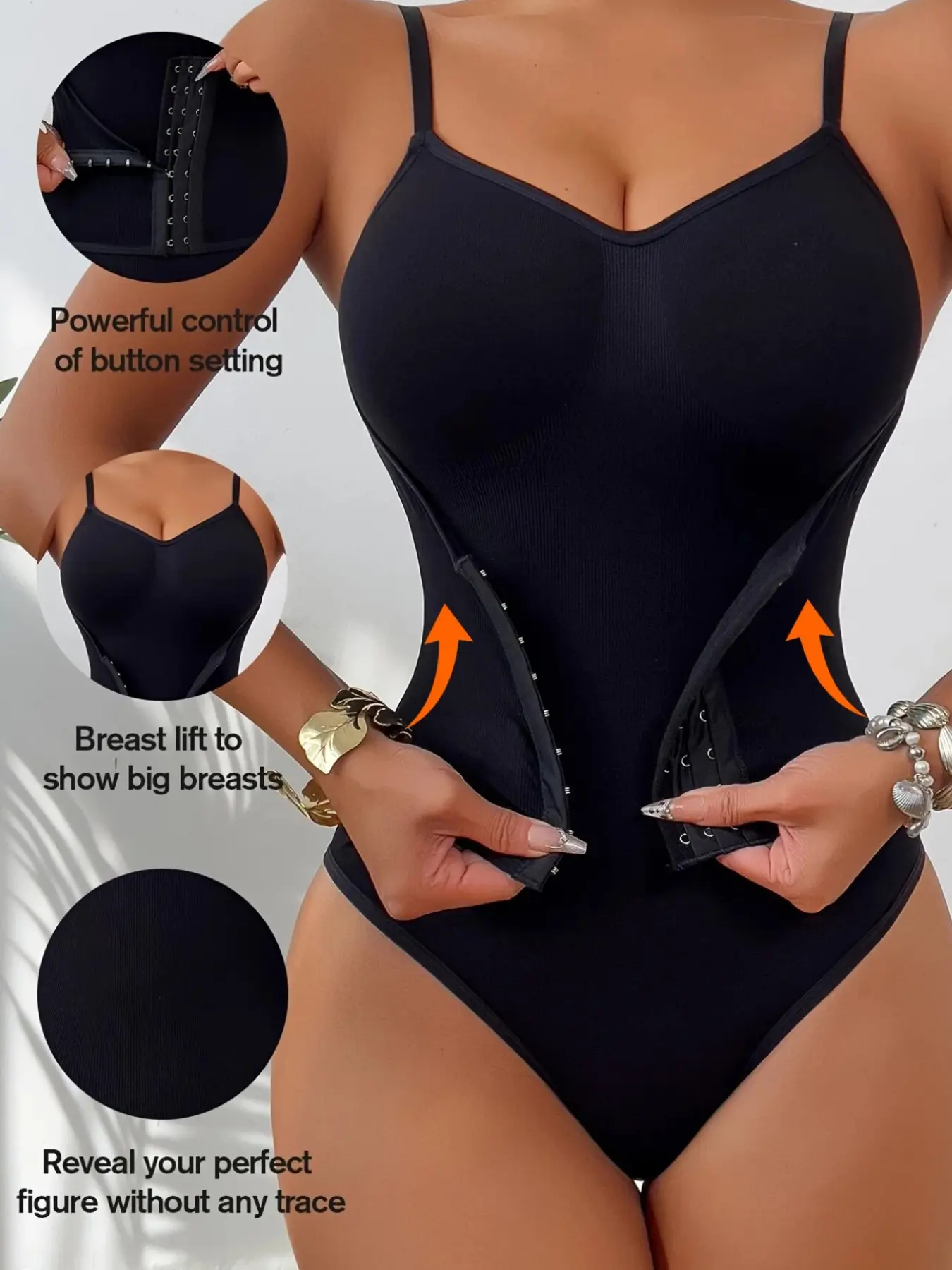 Women's Double-Breasted Shaping Bodysuit, Thong Design Smooth for Tummy Control, Adjustable Essentials Shapewear for All Seasons, Ladies Shapewear