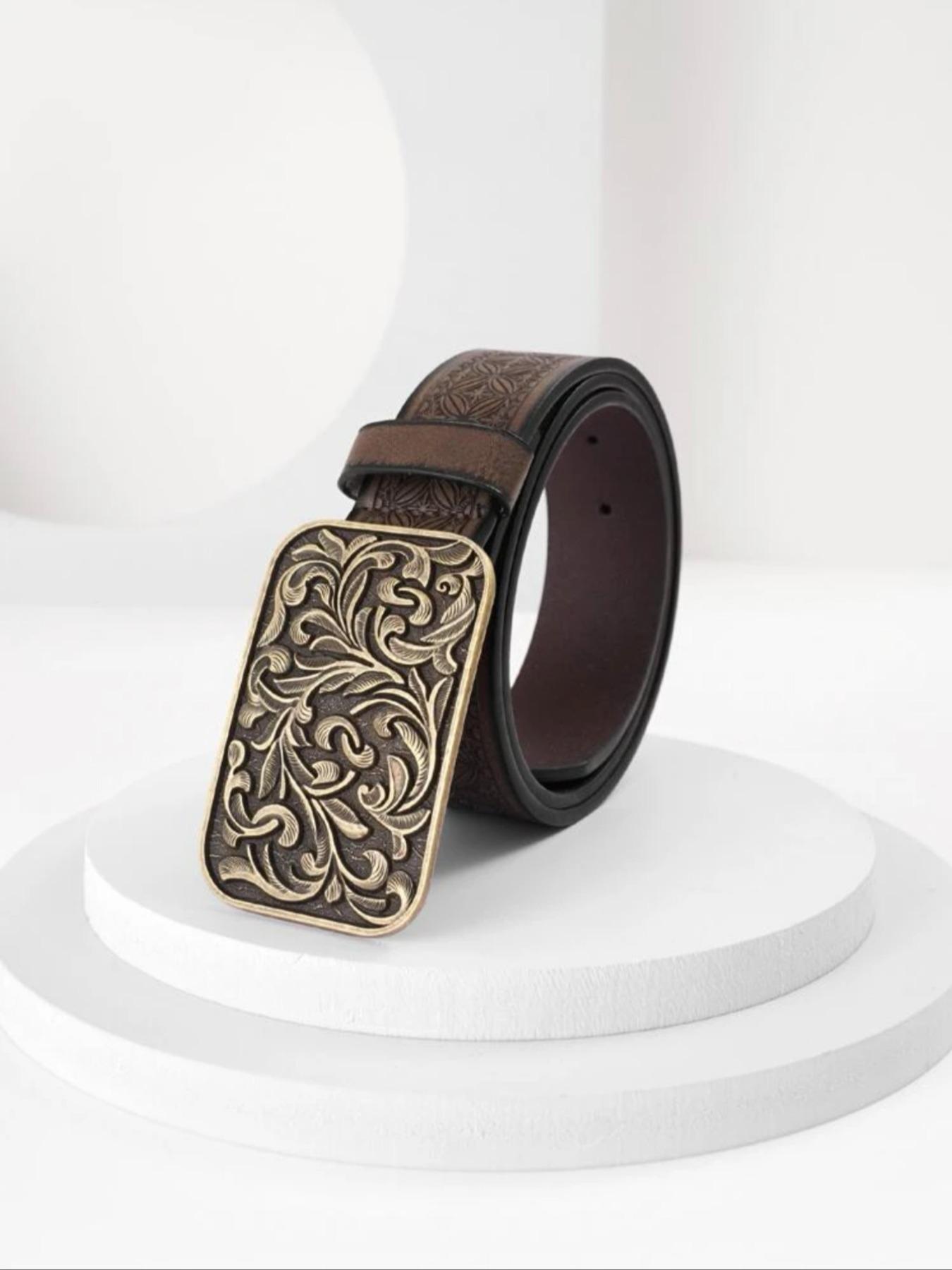 Boho Style Vintage Flower Embossed PU Buckle Belt, Fashionable Western Style Belt for Women & Men, Trendy All-match Belt for Birthday Gift for Outfit Matching, Elegant Belt Buckle, Western Concho Belts, Cowboy Cowgirl Belt