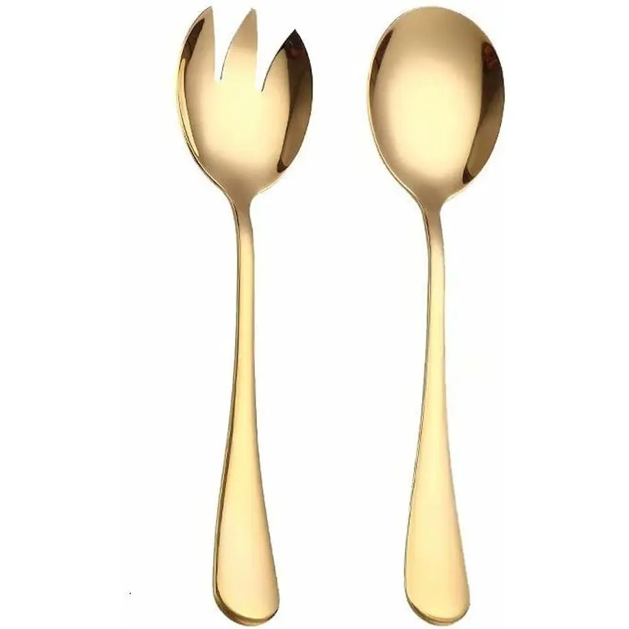 Salad Servers Salad Spoons and Fork Set Stainless Steel Serving Utensils for Salad Gravies or Pasta Gold