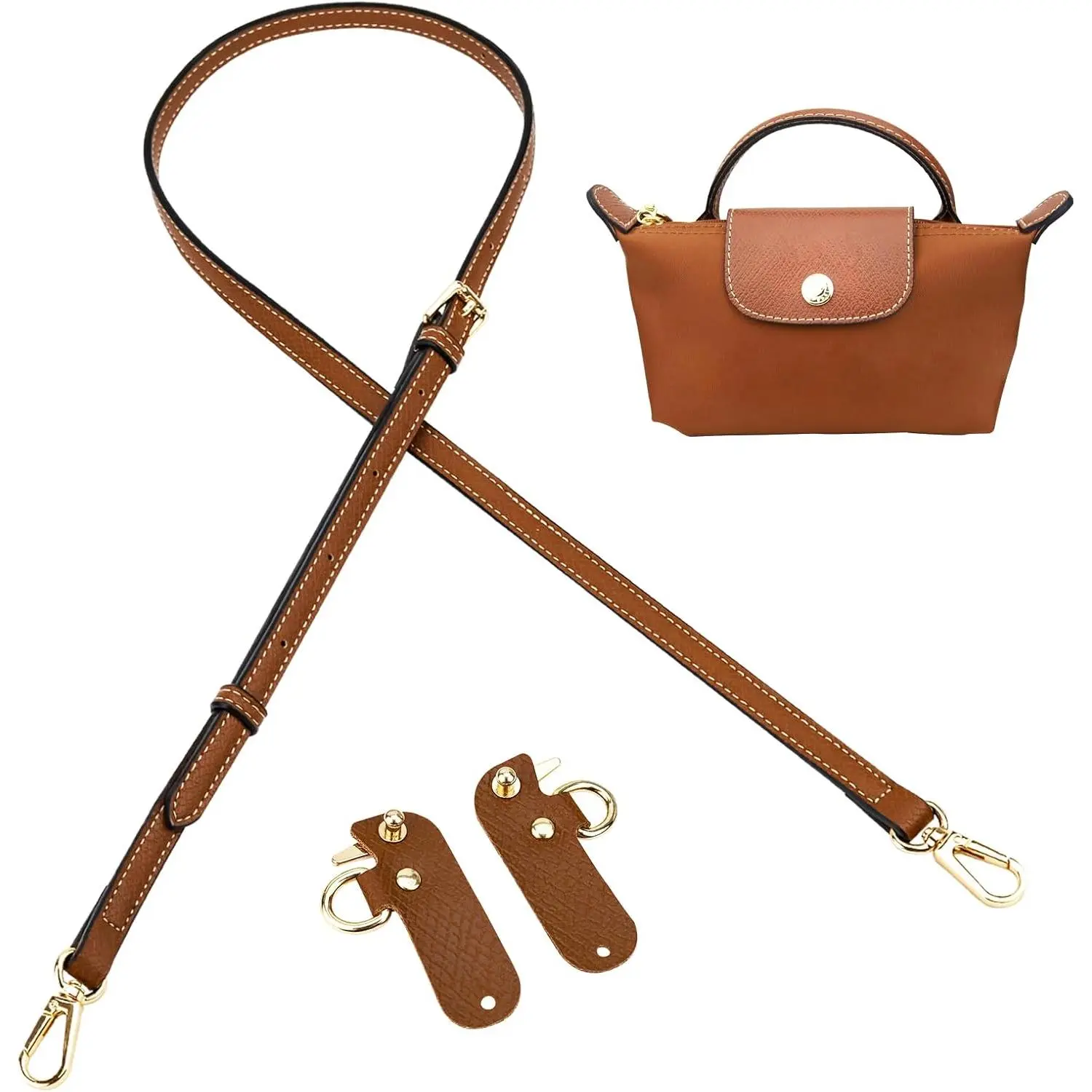 Mini Bag Strap Kit, Adjustable Cowhide Leather  Straps for Women’s Mini Bags, Punch-Free Adjustable Bag Straps for Handbags and Tote Bags (Brown)