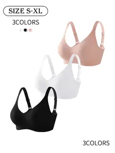 3 Pack / 6 Colors, Women's Solid Color V-Neck Lingerie, Push-Up Bras for Breast Lifting, Seamless Jelly Glue Bras,  Soft Fabrics with Seamless Design, High-Support Wire-Free Bras, Sports Vests with Adjustable Shoulder Straps, Sizes XS-XL, Daily-Wear
