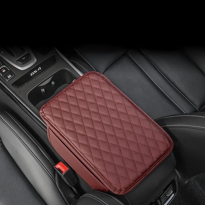 1pc Car Armrest Cushion Pad, Universal Fit, Center Console Extender with Storage, PU Leather Quilted, Enhanced Comfort, Vehicle Interior Accessory