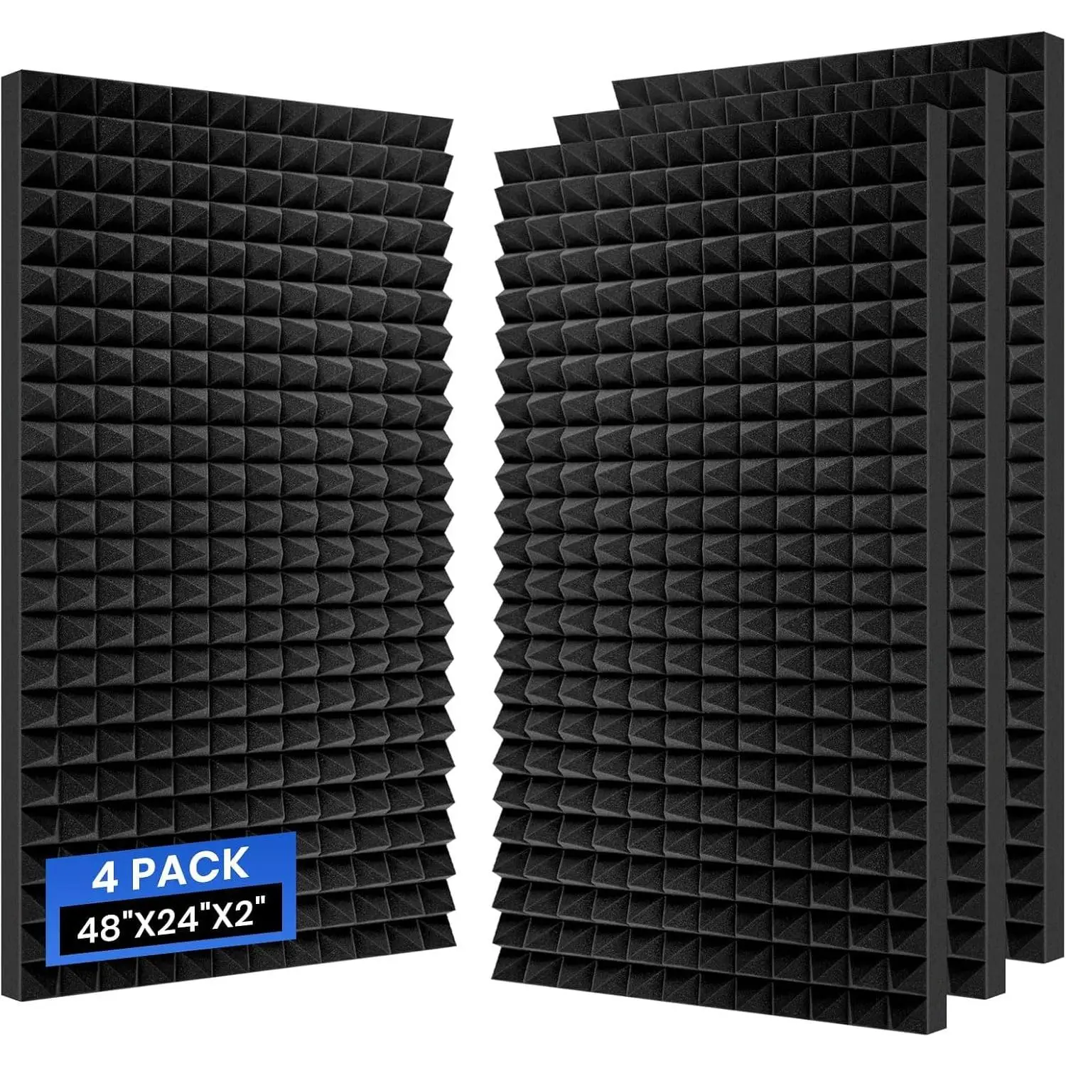 4 Pack Pyramid Acoustic  Panels, 48''X24''X2'' Sound Proof  Panels for Walls, High Density Noise Cancelling Soundproofing Panels for Studio Office (Black)