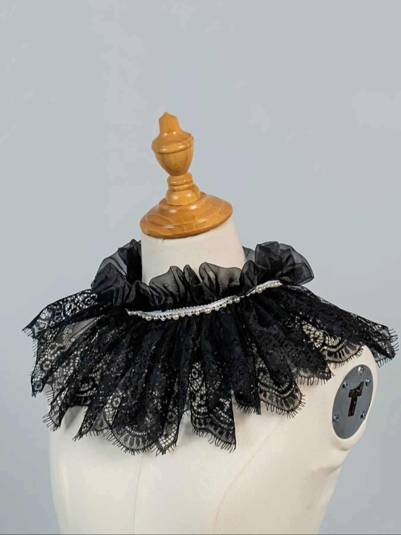 Lace Pearl Trim Collar, Vintage Court Style Ruffle Collar, Gothic Lolita Accessory, Stage Photography Decorative Collar