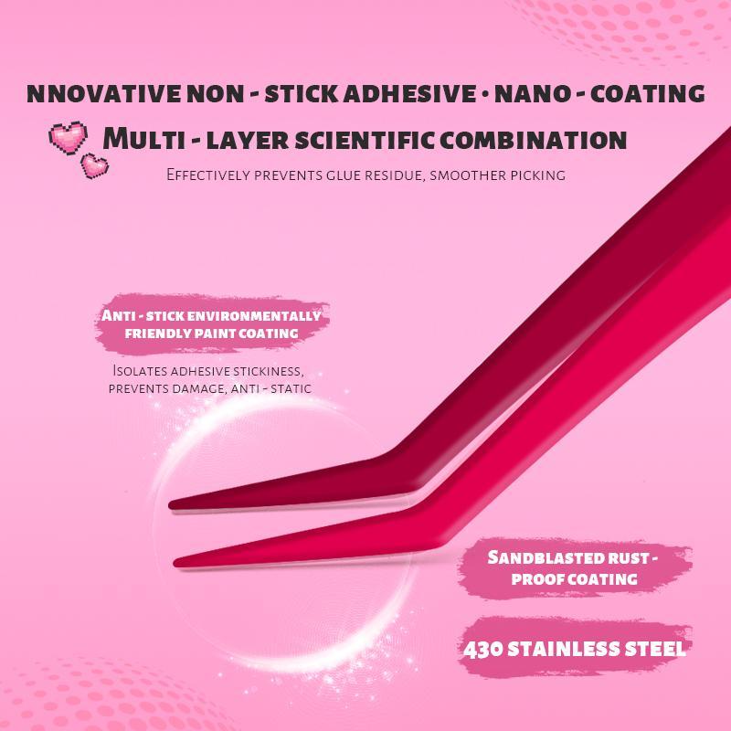 Nano Anti-Stick Eyelash Extension Tweezers, Professional Lash Extender for Girls & Women, Beginner Friendly Smooth Straight & Curved Tweezers