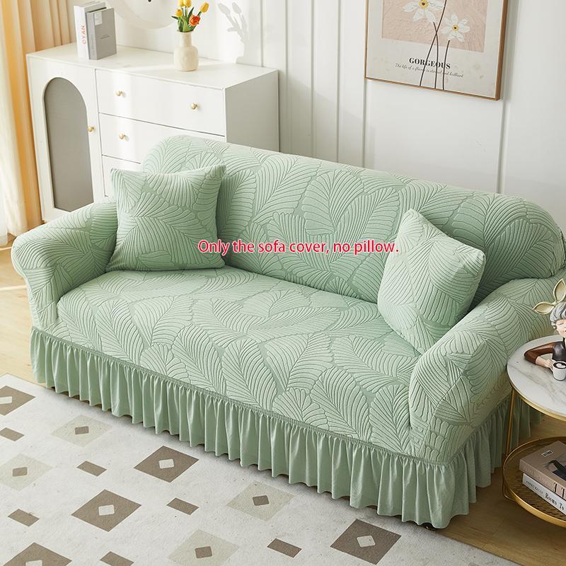 Leaf Pattern Quilted Sofa Cover with Ruffle, 1 Count Dustproof Sofa Slipcover, Fashion Couch Protector for Home Living Room, Home Decor, Elastic Furniture Protector