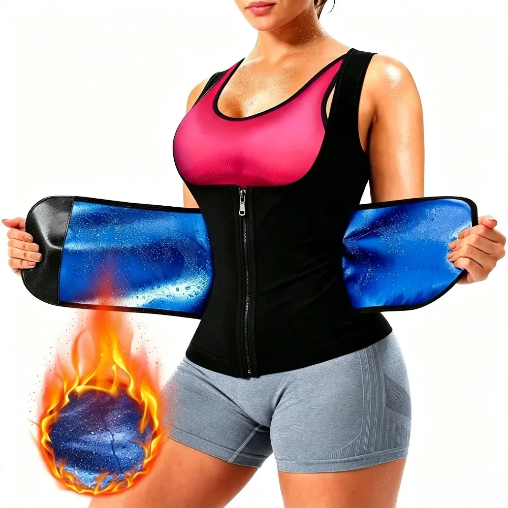 Women's Zipper Sauna Tank Top Waist Trainer Vest Tummy Control Sleeveless Shapewear Shirt Workout Activewear Sportswear for Gym Exercise Fajas