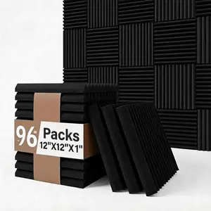 96 Pack Acoustic  Panel Wedge Studio Soundproofing Wall Tiles Black 12" X 12" X 1"
