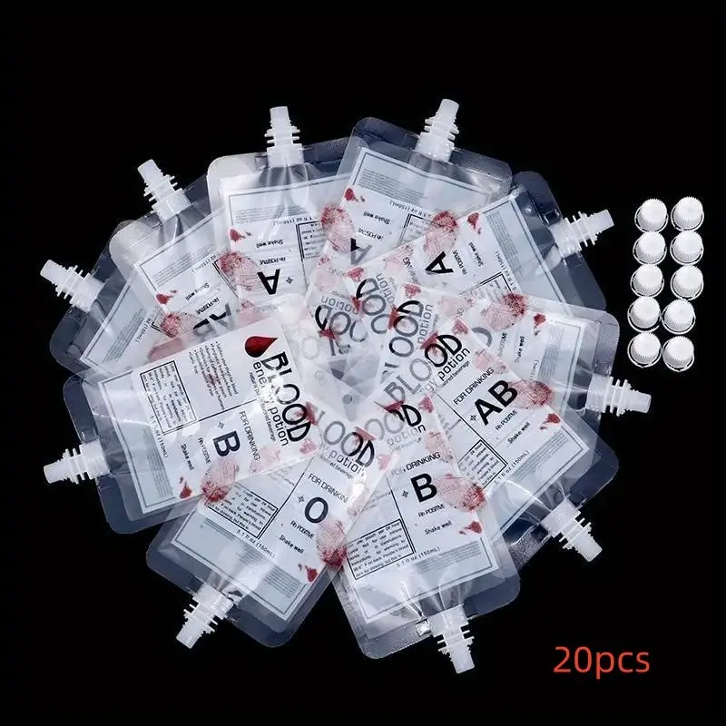20 Realistic Blood Bags with Lids, Vampire Party Decor, Halloween Horror Scene Setup, Gothic Theme Supplies, Adult Party Essentials