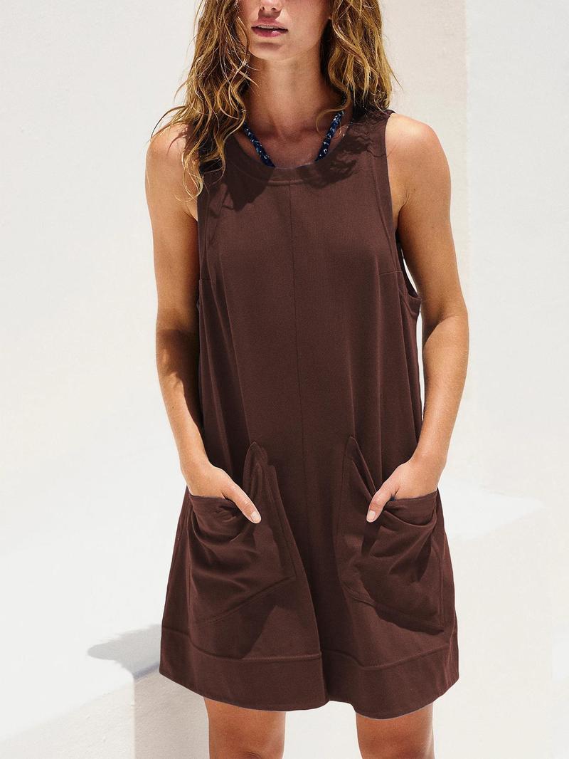 Women's Plain   Pocket   Romper, Casual Sleeveless Romper for Summer, Women's Clothing for Daily Wear