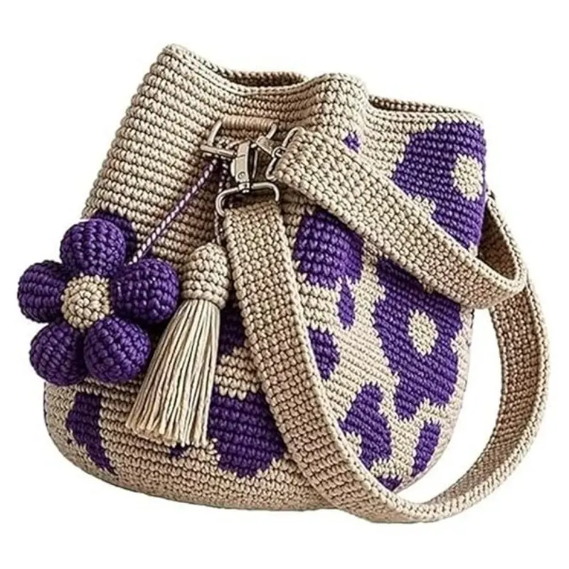 Handmade Woven Flower Shoulder Bag for Women, 2026 New Fashion Crossbody Bag, Large Capacity Lightweight Travel Tote Bag