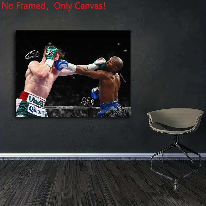 1 piece/set frameless canvas painting print poster, Classic realistic Boxing Sports star art, Canelo Alvarez vs. Floyd Mayweather, a perfect gift for mixed martial arts loves, ideal gift for bedroom, living room, dorm hallway, kitchen,s mural, wall decor