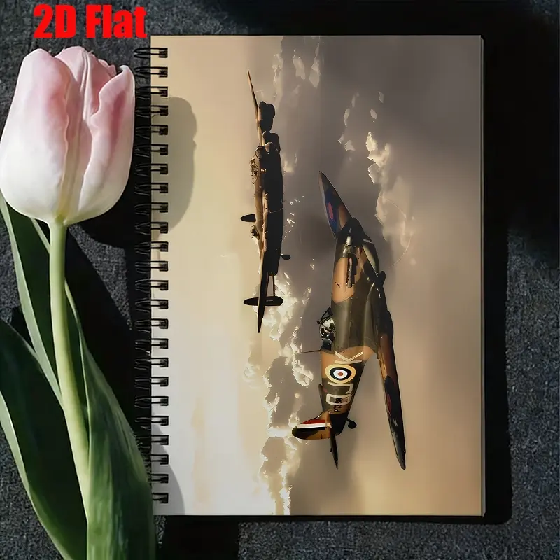 1 Spiral Coil Notebook 5.7x8.26 inch, High-quality Lined Pages, Durable Binding, Vintage WWII Aircraft Design, Perfect for War History Enthusiasts, Military Aviation Fans, Daily Journal, Travel Log, Gift for Veterans Day, Memorial Day, Aviation L