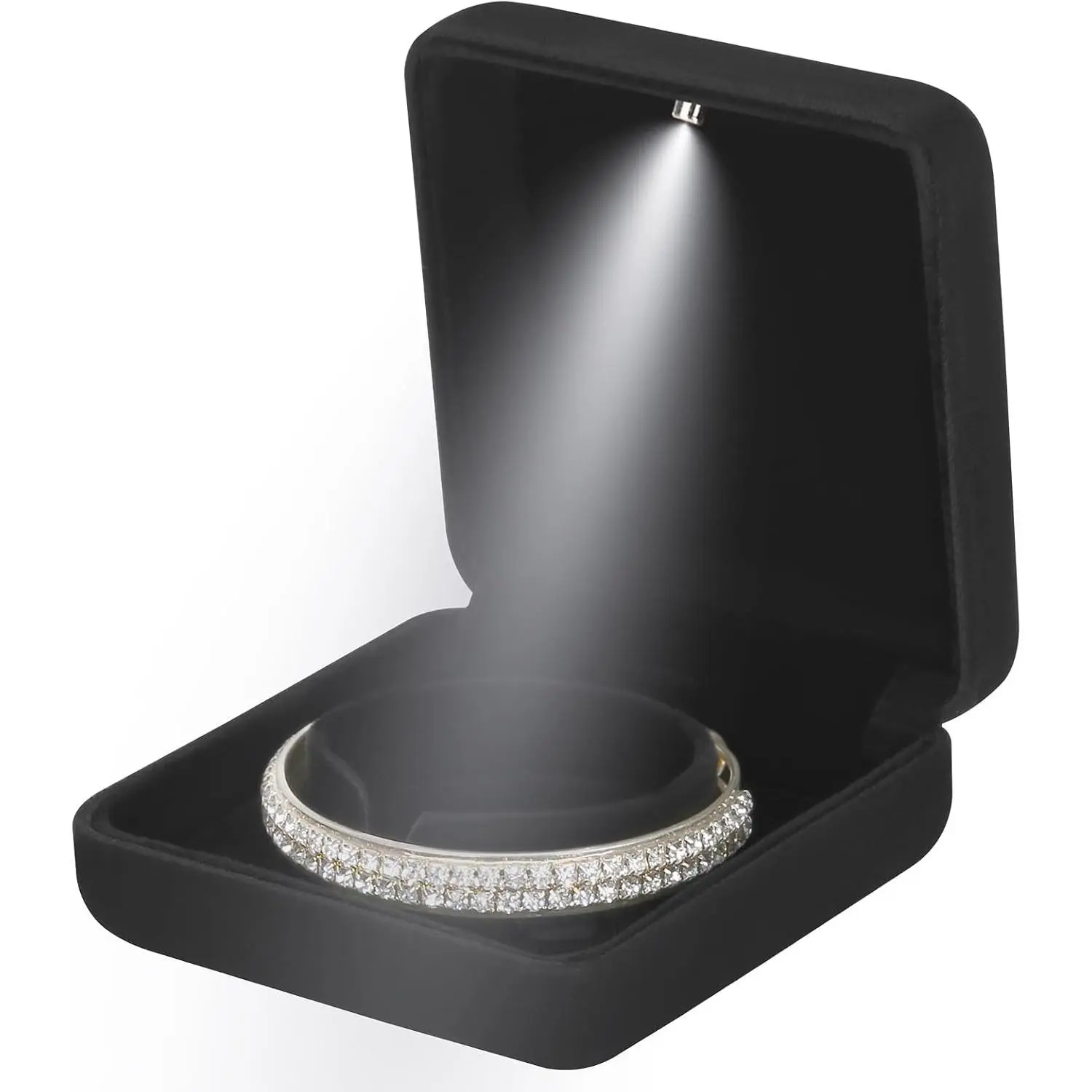 Classic Metal Glossy  Bracelet  Box with LED Light,   Pendant Necklace Storage Display Case for Proposal Engagement Wedding Anniversary Birthday Ceremony (Black)