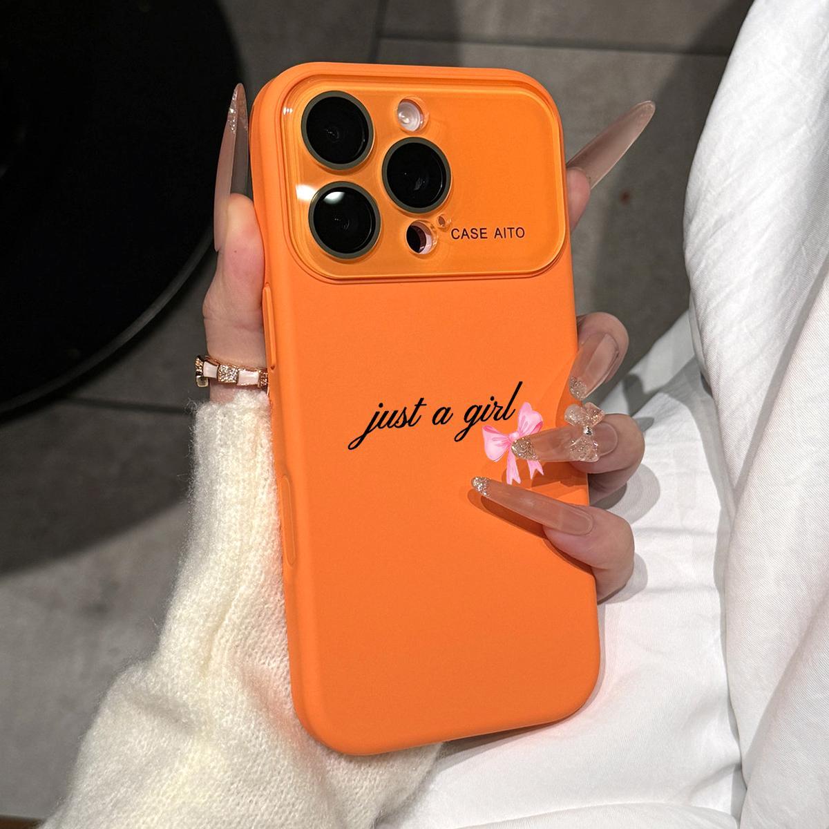 Personalized Simple Letter &Pink Bow Slogan Dopamine Ins Style Solid Color Phone Case with Ultra Skin friendly Touch, All Inclusive Lens Phone Case Suitable for iPhone 17 16 15 14 13 12 Pro Max Air