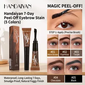 Handaiyan 7-Day Peel-Off Eyebrow Stain | 5 Colors Waterproof Long-Lasting Brow Tint Gel, No-Smudge Lazy Girl Makeup