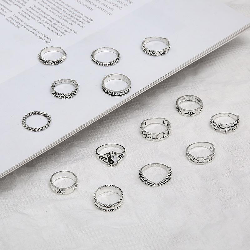 15 Pcs Vintage Boho Stackable Silver Ring Set, Gothic Punk Stacking Rings, Hypoallergenic Y2K Jewelry for Women