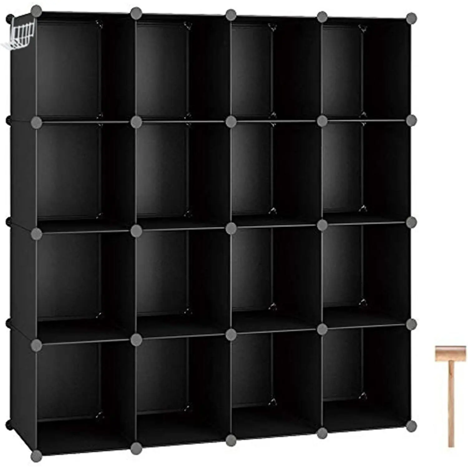 16 Cube Storage Organizer Cube Shelves Units Storage Cubes, Black | Plastic DIY Closet Organizer, Stackble Modular Closet Storage Shelves Ideal for , Bedroom, 48.4" L × 12.4" W × 48.4" H
