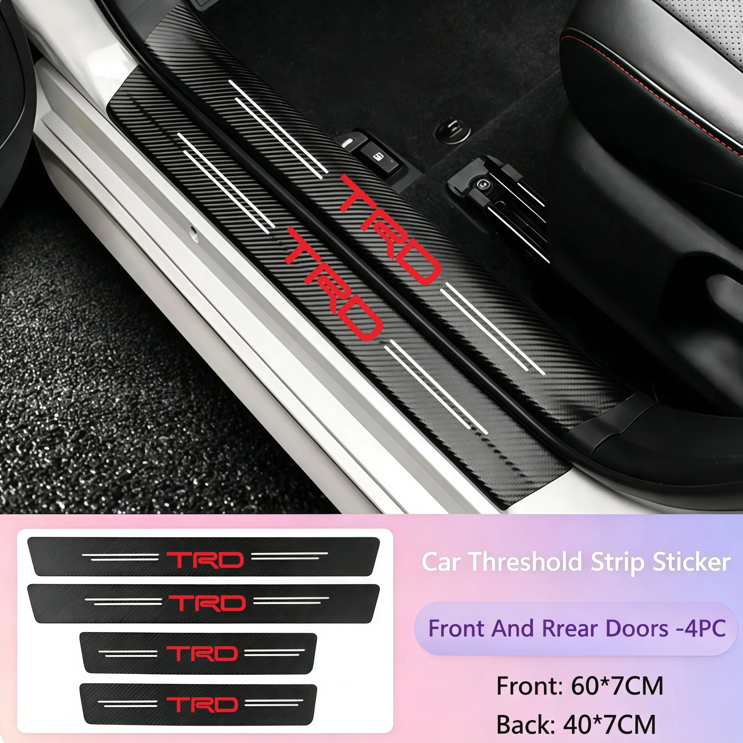 4pcs Car Door Sill Threshold Stickers, Universal Fit Car Decals Protector Strips, Interior Decoration for Toyota Trd Models, Car Accessories Interior